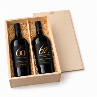 Zestaw prezentowy 60 Sessantanni Primitivo di Manduria + Anniversario 62 Riserva + skrzynka drewniana